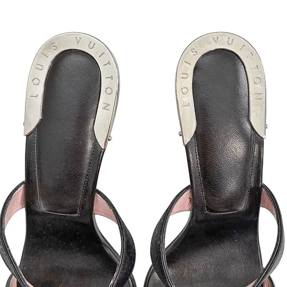 Louis Vuitton Monogram Fabric Mule Slide Sandals Block Heel EU 36 US 6 Authentic
